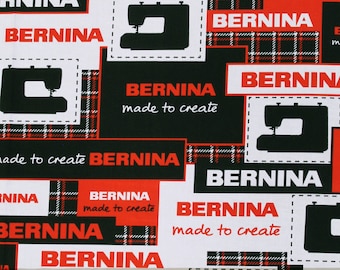 Cotton Bernina Made to Create Logo Patch Sewing Machines Black Cotton Fabric Print by the Yard (07766-99) D773.28