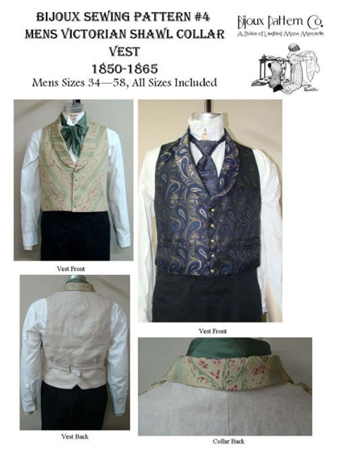 Men's Victorian Shawl Collar Vest 1850-1865 Sewing Pattern | Etsy