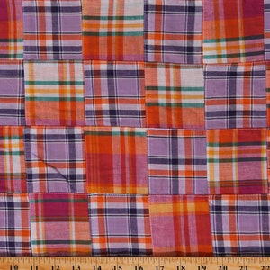 Cotton Stitched Patchwork Madras Plaid in Orange Peach Lavender Summer Beachy 44" Wide Cotton Fabric by the Yard D270.08