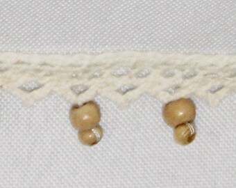 Natural Crochet Trim with Wooden Beads Sold by the Yard (M217.31)