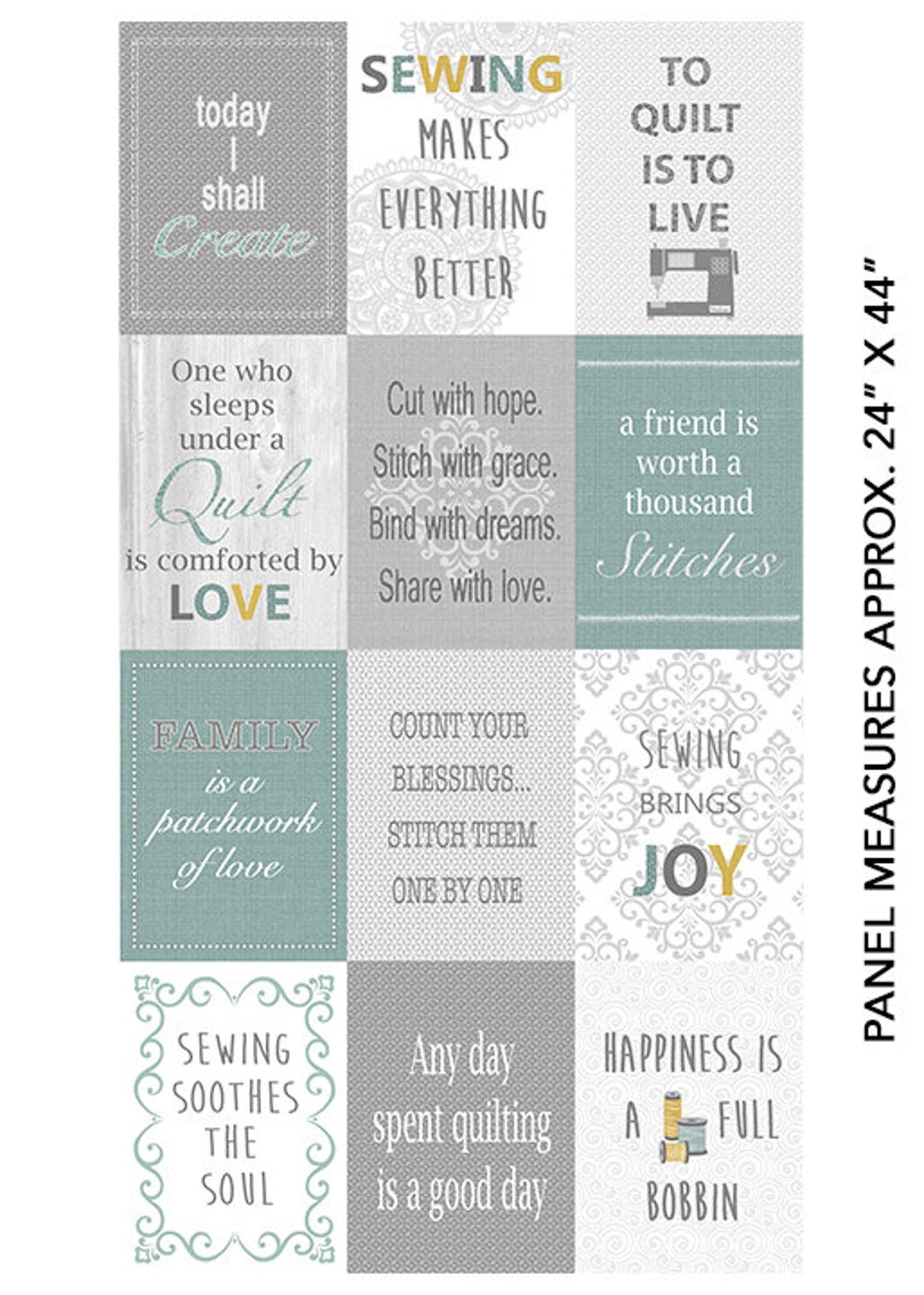 24 X 44 Panel Sewer's Phrases Words Quilter's Sayings Cute Seamstress Cotton Fabric Panel 06971
