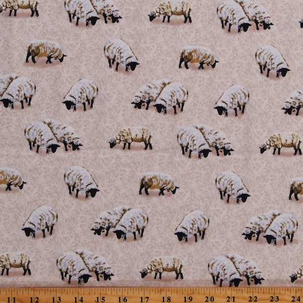 Cotton Sheep Lambs Animals Farm Farmer Down on the Farm Cream Cotton Fabric Print by the Yard (9662-44) D364.45