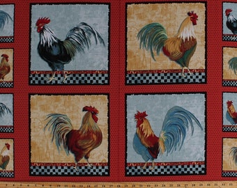 24" X 44" Panel Roosters Farm Fowl Barnyard Birds Poultry Cockerel Country Kitchen Cotton Fabric Panel (41211P) D562.15