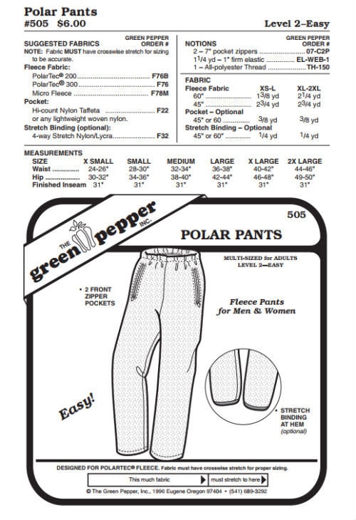 Adult’s Polar Pants Pattern - 505 - The Green Pepper Patterns Adult’s Polar Pants Pattern - 505 - The Green Pepper Patterns