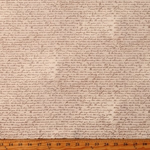 Cotton Cursive Words Script Vintage Handwriting Words Tan Cotton Fabric Print by the Yard (C10018) D467.64