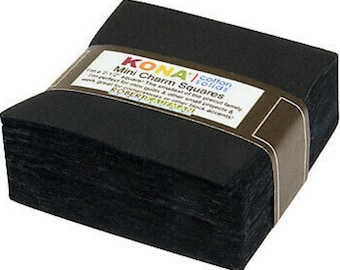 Pacote com Mini Quadrados Charm de 6,35 cm x 6,35 cm em Algodão Kona Liso Preto, Conjunto de Tecidos Robert Kaufman, Pré-cortados em Algodão para Quilting (MCH-104-84) M537.22