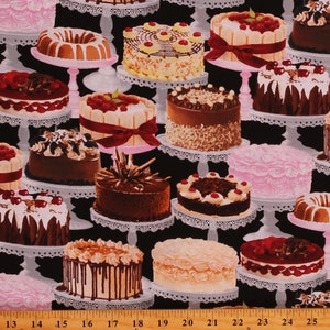 Cotton Cakes Desserts Pastries Sweets Food Black Cotton Fabric Print by the Yard (FOOD-C8387-MULTI) D488.37