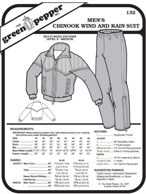 Men’s Chinook Wind & Rain Suit Pattern - 132 - The Green Pepper Patterns Men’s Chinook Wind & Rain Suit Pattern - 132 - The Green Pepper Patterns