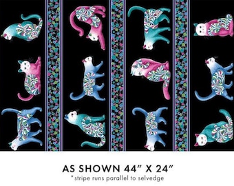 Cotton Cat's Meow Stripe Colorful Patterns Cats Polka Dots Benartex Black Cotton Fabric Print by the Yard (16946P-12) D387.66