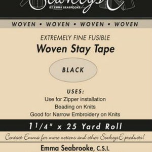 Black - 1.25" Woven Stay Tape - 1.25"" X 25 yards SewkeysE Extremely Fine Fusible Tape Sold by the 25 yard Roll (SST1.25-BL) M494.13