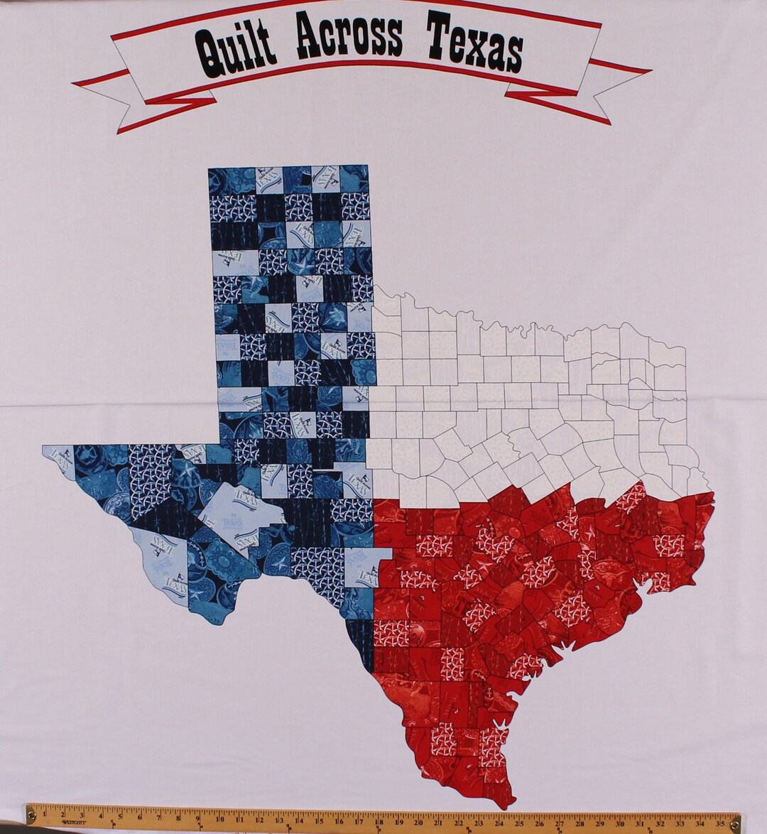 36 X 44 Panel Quilt Across Texas State Shape Red White and Blue on