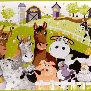 36&quot; X 44&quot; Panel Farm Animals Horses Cows Sheep Goats Pigs Chickens Kids Barnyard Buddies Multicolor Cotton Fabric Panel D367.62 Clothworks
