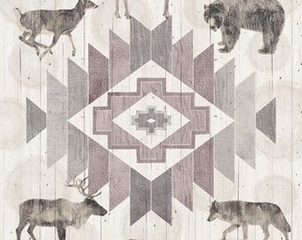 24" X 44" Panel Bears Deer Moose Elk Caribou Bison Buffalo Wolf Wolves Animals Wildlife Cotton Fabric Panel (23860-11CREAMMULTI)