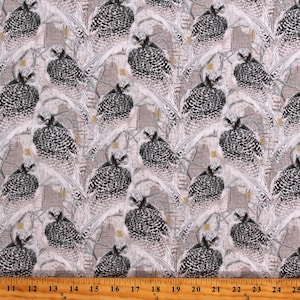 Cotton Falcon Ridge Owls Birds Animals Snowy Owls Tree Branches Perched Off White Cotton Fabric Print by the Yard (25128-14) D779.03