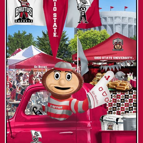 36" X 42" Panel Ohio State University OSU Buckeyes Brutus Football Fans Tailgating Truck Sports Digital Cotton Fabric (OHS-1157) D351.15