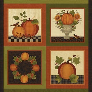 24&quot; X 44&quot; Panel Harvest Berry Spice Multi Pumpkins Fall Autumn Thanksgiving Cotton Fabric Panel (07560-88) D509.55 Benartex