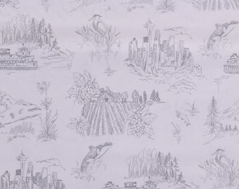 Cotton Seattle Washington Pacific Northwest Cottage Clothworks Whale Mount Rainer Cream Gray Fabric Print by the Yard (Y2485-6GRAY) D579.66