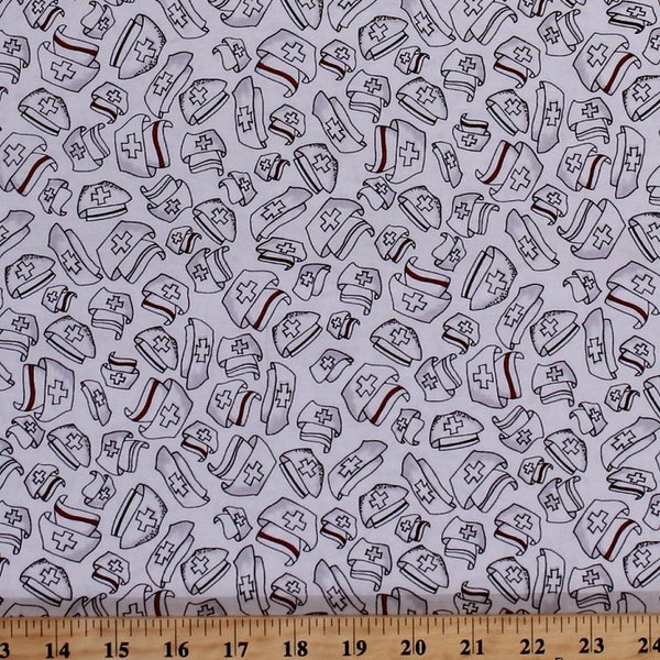 Cotton Nifty Nurses Nursing Hospital RN Happy Hats Medical Cotton Fabric Print by the Yard (691-800-B) D565.37