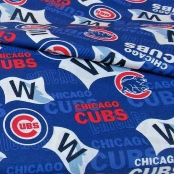 Cotton Chicago Cubs Win Sign Blue MLB Pro Baseball Sports Team 45" Wide Cotton Fabric Print by the Yard (14544b) D158.26