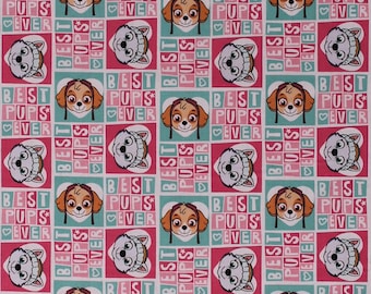 Cotton Paw Patrol Rescue Dogs Skye Everest Best Pups Ever Power Squares Pink Aqua Girls Fabric Print by the Yard D361.05 David Textiles