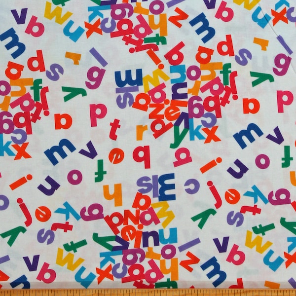 Cotton Chicka Chicka Boom Boom Letters Alphabet Words Scripts Writings Books White Cotton Fabric Print by the Yard (53817-2) D661.18