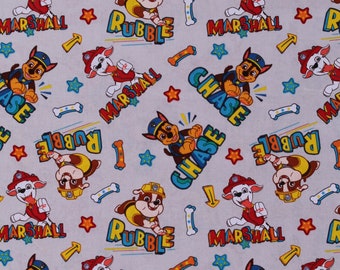 Cotton Paw Patrol Chase, Marshall, & Rubble Dogs Puppies Kids Children's Gray Cotton Fabric Print by the Yard D684.65 by David Textiles