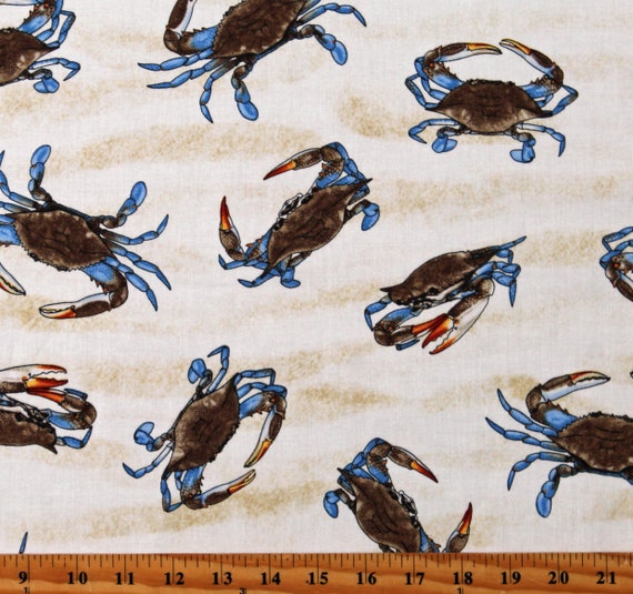 Cotton Crabs on Sand Beach Animals Cotton Fabric Print by the - Etsy
