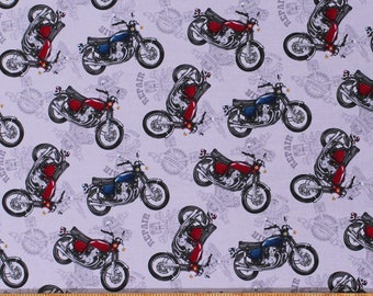 Cotton Motorcycles Motorbikes Repair Service My Tools My Rules Gray Cotton Fabric Print by the Yard (513-90) D688.78