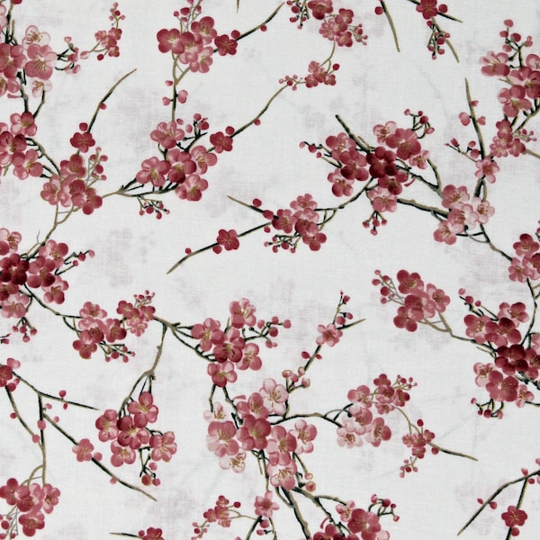 Cotton Sakura Japanese Cherry Blossom Trees Branches Flowers Floral Cream Cotton Fabric Print by the Yard (SAKURA-CM6161-CREAM) D759.53