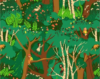 Cotton Heather Ross Favorites Kids in Trees Birch Flowers Plants Officially Licensed by Windham Fabrics Fabric Print by Yard D657.60