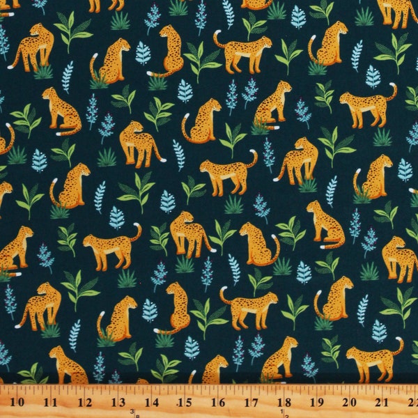 Cotton Cheetahs Jungle Animals Big Cats Jewel Tones Teal Cotton Fabric Print by the Yard (TP-2425-T) D378.61