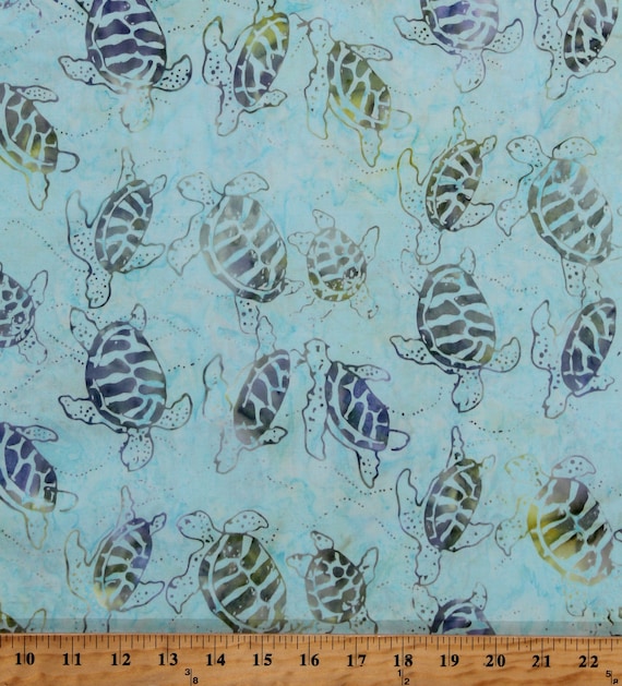 Waves Blue Aqua Batik Cotton Fabric