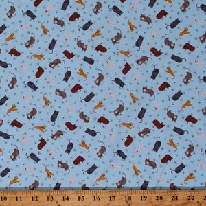 Cotton Cats Kittens Kitty Kitties Felines Paw Prints Animals Pets Plant Sitting Blue Cotton Fabric Print by the Yard (52942-6) D685.58