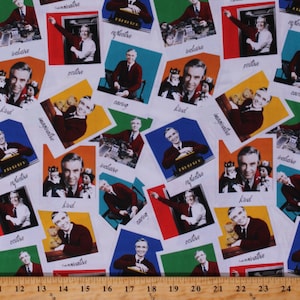 Cotton Mister Rogers&#39; Neighborhood Pictures Words TV Show Entertainment Kids Children&#39;s Fabric Print by the Yard D690.86 License Riley Blake