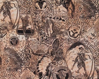 Cotton Western Cowboy Collage On the Range Cream Cotton Fabric Print by the Yard (VS320-33-CREAM) D463.68