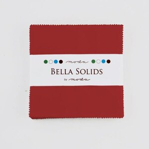 May include: A red fabric square with the text "Bella Solids by Moda" on a white label.