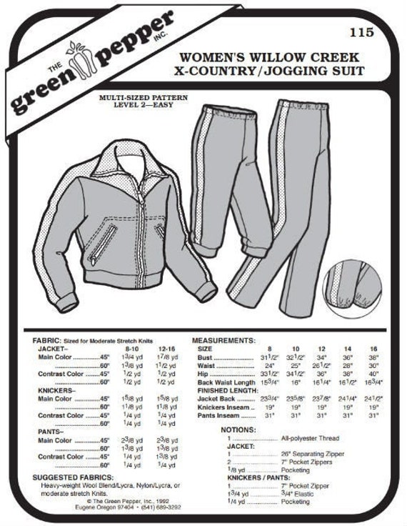 Kid’s Cross Country or Jogging Suit Pattern - 114 - The Green Pepper Patterns Kid’s Cross Country or Jogging Suit Pattern - 114 - The Green Pepper Patterns