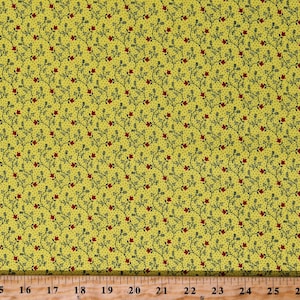 Cotton Tiny Flowers Small Scale Floral Scroll Vines Dots Yellow Baltimore Album Cotton Fabric Print by the Yard (A-393-Y) D143.08