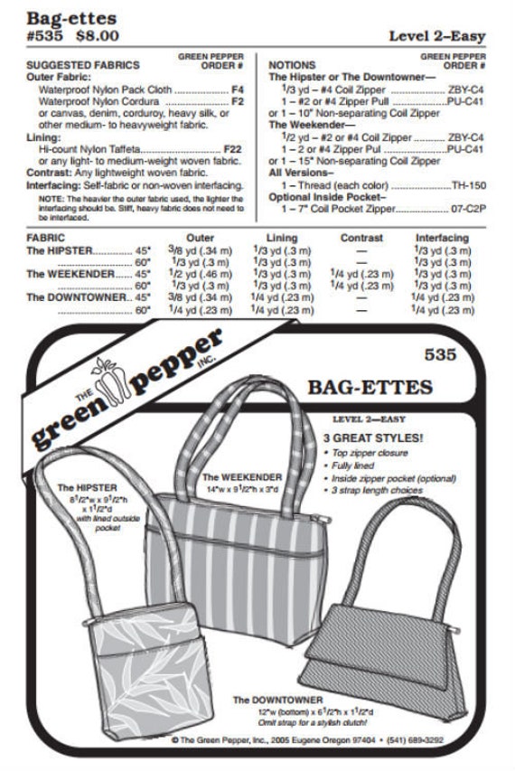 Bag-ettes Pattern - 535 - The Green Pepper Patterns Bag-ettes Pattern - 535 - The Green Pepper Patterns