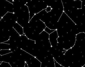 Cotton Let's Glow Crazy Glow in the Dark Constellations Stars Space Night Sky Blank Quilting Black Fabric Print by Yard D768.84
