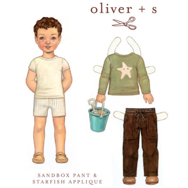 Sewing Pattern - Sizes 6M - 3T Sandbox Pants Trousers & Starfish Stencil Kids Children's Clothing Pattern by Oliver + S (OS005SP1) M202.12