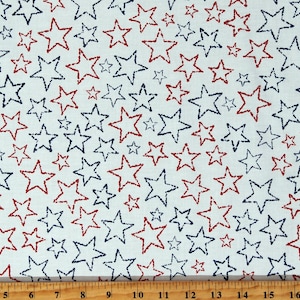 Cotton American Spirit Stars Flags USA 4th of July Patriotic White Blue Red Cotton Fabric Print by the Yard (10179-10) D305.63