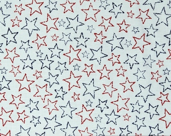 Cotton American Spirit Stars Flags USA 4th of July Patriotic White Blue Red Cotton Fabric Print by the Yard (10179-10) D305.63
