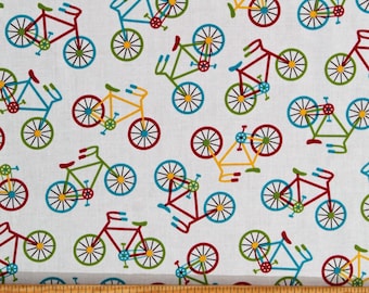 Cotton Bicycles Colorful Bikes Transportation Kids Ready Set Go 2 Cream Cotton Fabric Print by the Yard (AAK-15132-237BERMUDA) D655.08