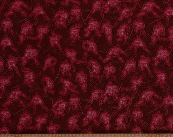 Cotton Hockey Players Silhouettes Hockey Sticks Face Off Red Sports Cotton Fabric Print by the Yard (1649-26349-R) D659.21