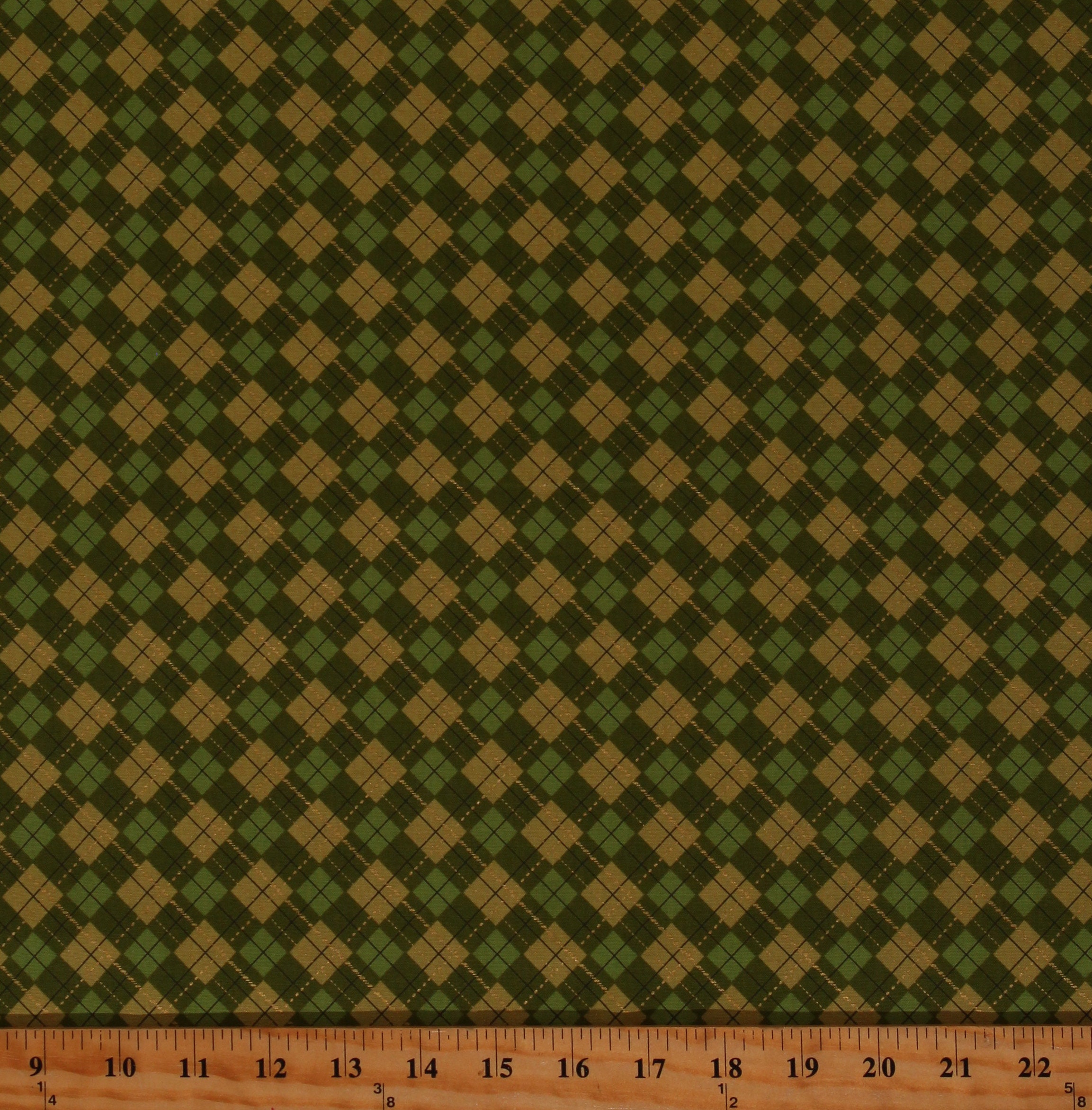 Cotton Green Argyle Plaid Pattern Gold Metallic Shades of