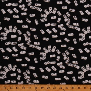 Cotton Game Night Dominoes Bones Tiles Fun Board Games Black Cotton Fabric Print by the Yard (708-99) D672.98 by Henry Glass
