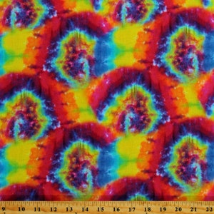 Cotton Rainbow Tye Dye Tie-Dyed Look Colorful Multi-Color Swirls Cotton Fabric Print by the Yard (118037) D767.75