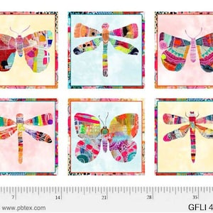 May include: Six colorful square tiles with a patterned butterfly or dragonfly design. Each tile has a white background with a colorful border. The tiles are arranged in two rows of three.