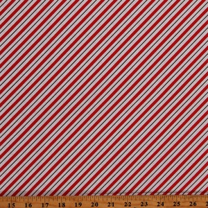 Cotton Candy Cane Striped Stripes Patterned Christmas Winter Candy Holidays Red White Cotton Fabric Print by the Yard (11061-WHITE) D407.33
